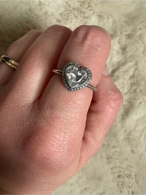 Pandora Heart-Shaped Cubic Zirconia Sterling Silver Ring - Size 6